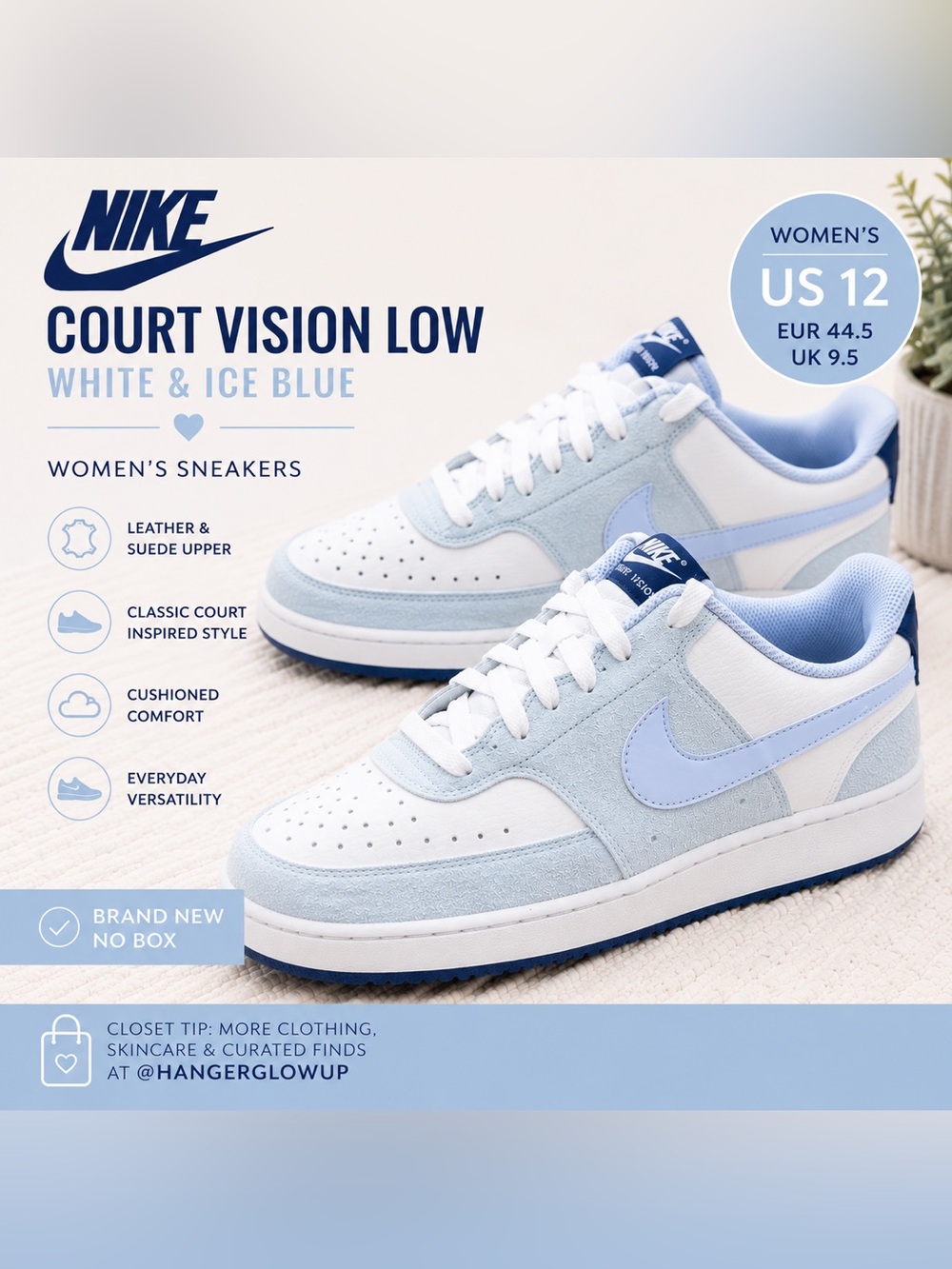 Nike Court Vision Low White Ice Blue Sneakers women 12 New